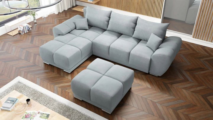 GRAFITOWY WYGODNY NAROŻNIK ROZKŁADANY ROGÓWKA FUNKCJA SPANIA HONEY + PUFA