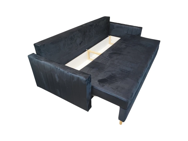 GRANATOWA KANAPA ROZKŁADA DO SALONU SOFA FRIDA FUNKCJA SPANIA SPRĘŻYNY WELUR POJEMNIK