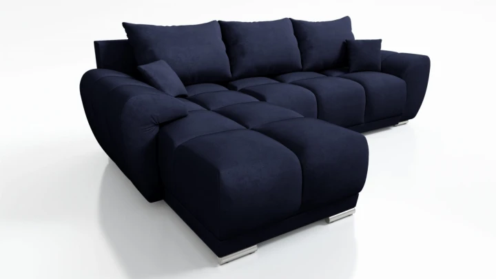 GRANATOWY NAROŻNIK DO SALONU ROZKŁADANY FUNKCJA SPANIA HONEY L + DUŻA PUFA