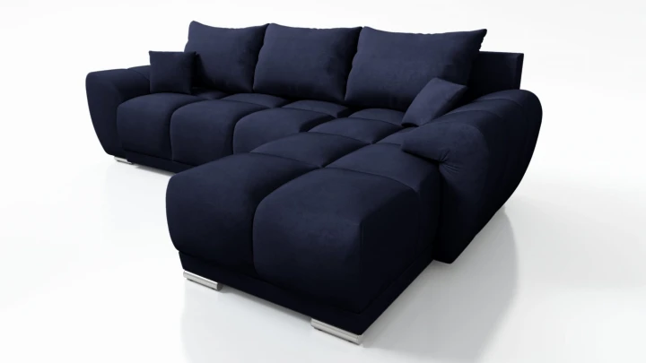 GRANATOWY NAROŻNIK DO SALONU ROZKŁADANY FUNKCJA SPANIA HONEY L + DUŻA PUFA