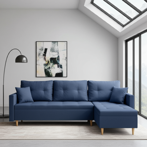 GRANATOWY NAROŻNIK ROZKŁADANY Z FUNKCJĄ SPANIA SCANDIK PIK 2X POJEMNIK