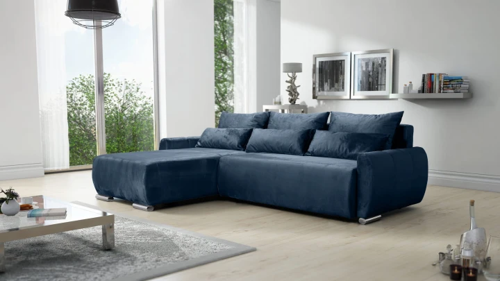 NOWOCZESNY NAROŻNIK  ROZKŁADANY Z FUNKCJĄ SPANIA POJEMNIK KODA