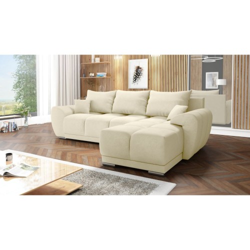 JASNY BEŻ NAROŻNIK KANAPA ROZKŁADANA Z FUNKCJĄ SPANIA HONEY L + POJEMNIK