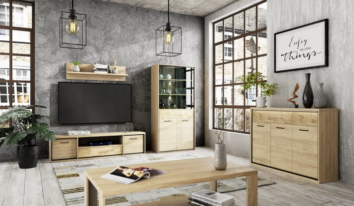 KOMODA LOFT 2 SZUFLADY HIKORA ITALIA NOGI DEKOR LED