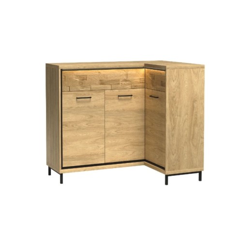 KOMODA NAROŻNA HIKORA ITALIA 2 SZUFLADY DEKOR LED NOGI