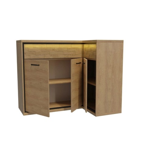 KOMODA NAROŻNA HIKORA ITALIA 2 SZUFLADY DEKOR LED NOGI