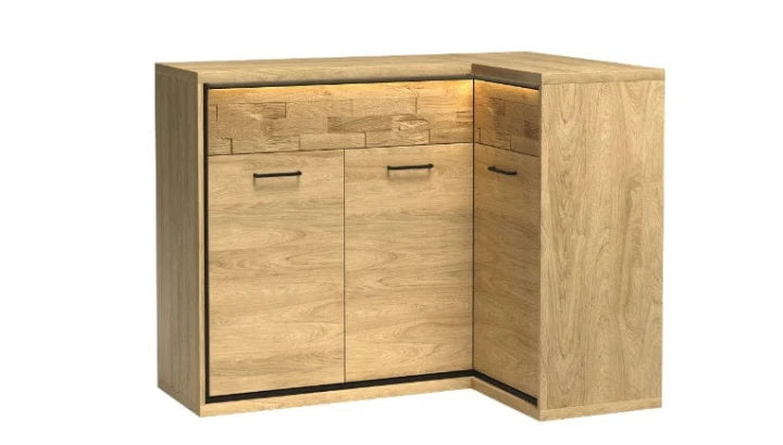 KOMODA NAROŻNA HIKORA ITALIA 2 SZUFLADY DEKOR LED NOGI