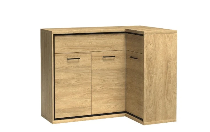 KOMODA NAROŻNA HIKORA ITALIA 2 SZUFLADY DEKOR LED NOGI