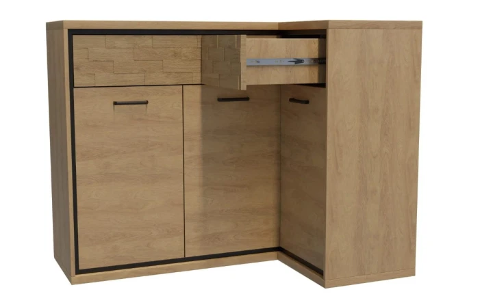 KOMODA NAROŻNA HIKORA ITALIA 2 SZUFLADY DEKOR LED NOGI