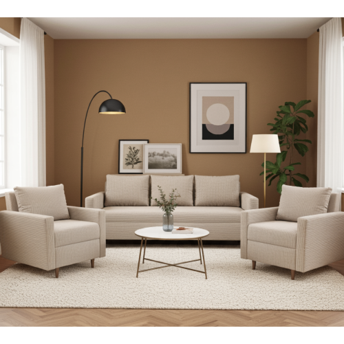 KOMPLET WYPOCZYNKOWY KANAPA ROZKŁADANA SCANDIK BONELL SZTRUKS + DWA FOTELE