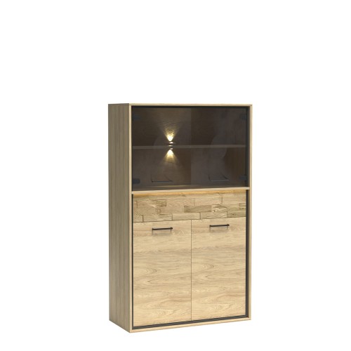 KREDENS WITRYNA PRZESZKLONA ITALIA HIKORA DEKOR NOGI LED