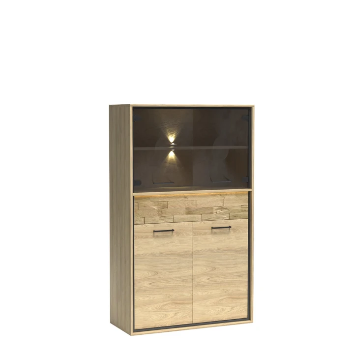 KREDENS WITRYNA PRZESZKLONA ITALIA HIKORA DEKOR NOGI LED