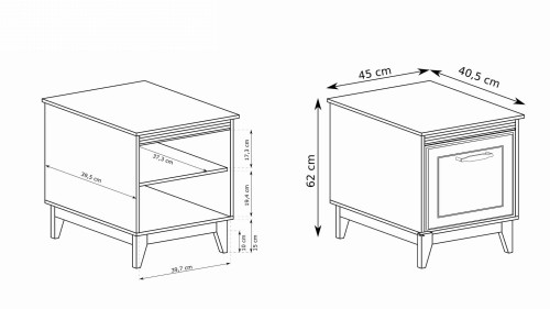 Mała stylowa szafka nocna do sypialni Buckingham 45 cm kaszmir dębowe nóżki
