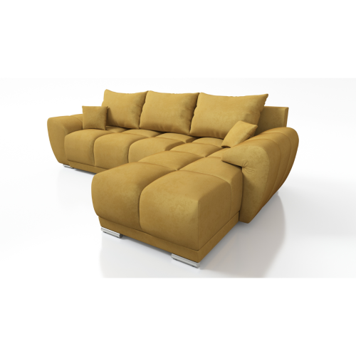 MUSZTARDOWY NAROŻNIK ROZKŁADANY DO SALONU ROGÓWKA Z FUNKCJĄ SPANIA HONEY L