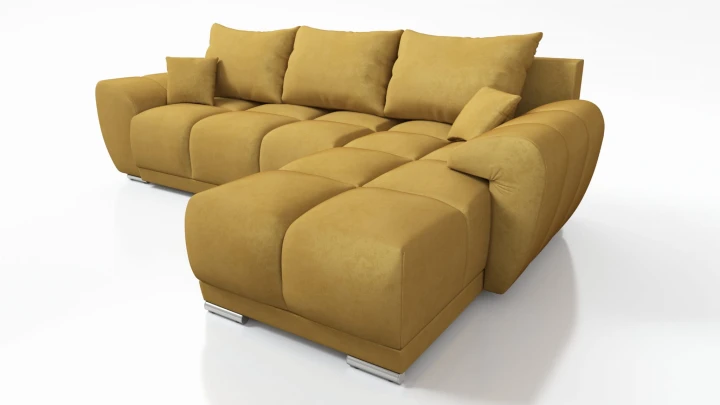 MUSZTARDOWY NAROŻNIK ROZKŁADANY DO SALONU ROGÓWKA Z FUNKCJĄ SPANIA HONEY L