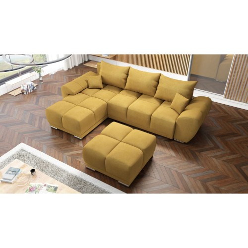 MUSZTARDOWY NAROŻNIK ROZKŁADANY ROGÓWKA FUNKCJA SPANIA HONEY L + DUŻA PUFA