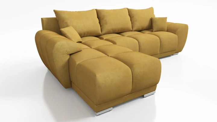 MUSZTARDOWY NAROŻNIK ROZKŁADANY ROGÓWKA FUNKCJA SPANIA HONEY L + DUŻA PUFA