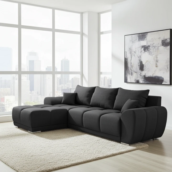 CZARNY NAROŻNIK ROZKŁADANY HONEY L MATT VELVET 99 ROGÓWKA Z FUNKCJĄ SPANIA