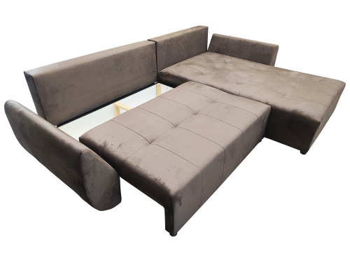 BRĄZOWY NAROŻNIK ROZKŁADANY ROGÓWKA FUNKCJA SPANIA MIRA SPRĘŻYNY POJEMNIK