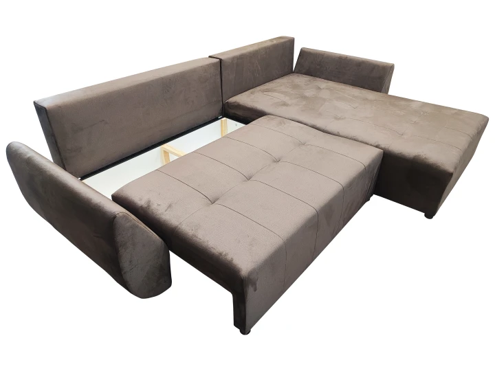 BRĄZOWY NAROŻNIK ROZKŁADANY ROGÓWKA FUNKCJA SPANIA MIRA SPRĘŻYNY POJEMNIK