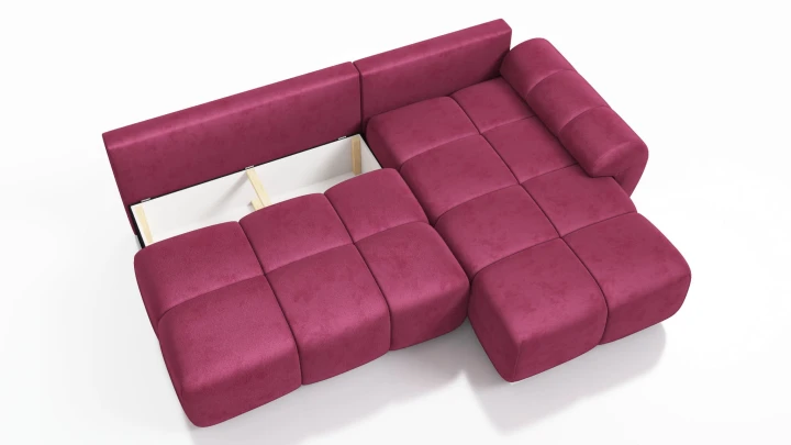 NAROŻNIK ROZKŁADANY ROGÓWKA Z FUNKCJĄ SPANIA BESTII PRAWY WELUR TKANINA PLAMOODPORNA 1X POJEMNIK