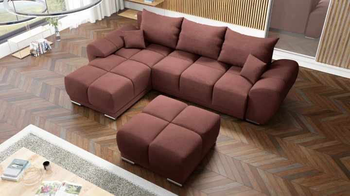 NAROŻNIK ROZKŁADANY ROGÓWKA Z FUNKCJĄ SPANIA HONEY L MO-63 BRUDNY RÓŻ