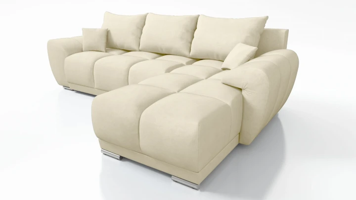 NAROŻNIK ROZKŁADANY Z FUNKCJĄ SPANIA HONEY L + DUŻA PUFA JASNY BEŻ