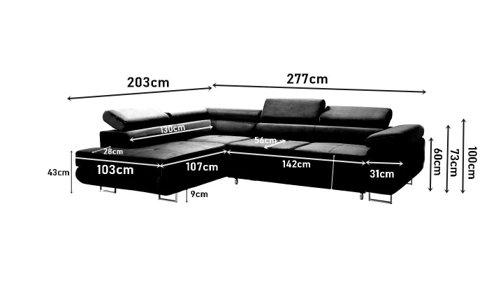 NAROŻNIK ROZKŁADANY Z FUNKCJĄ SPANIA RUCHOME ZAGŁÓWKI WILD TONNY