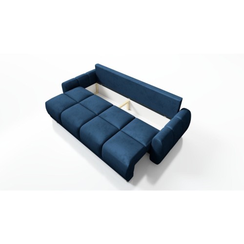 NIEBIESKA KANAPA ROZKŁADANA Z FUNKCJĄ SPANIA HONEY 3 SPRĘŻYNY POJEMNIK WELUR