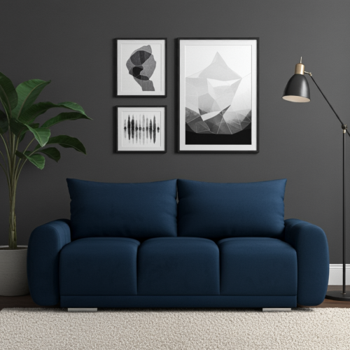 NIEBIESKA MAŁA SOFA DO SALONU DO SIEDZENIA HONEY PIKOWANA WELUR SPRĘŻYNY