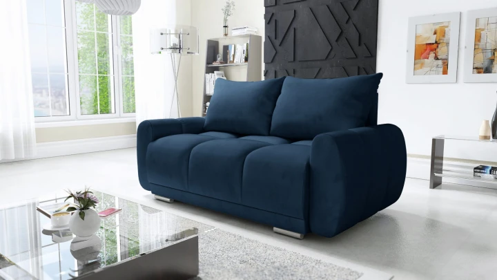 NIEBIESKA MAŁA SOFA DO SALONU DO SIEDZENIA HONEY PIKOWANA WELUR SPRĘŻYNY