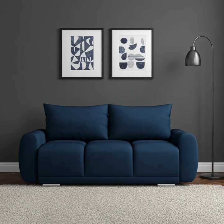 NIEBIESKA MAŁA SOFA DO SALONU DO SIEDZENIA HONEY PIKOWANA WELUR SPRĘŻYNY