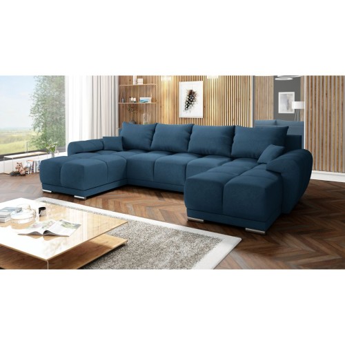 NIEBIESKI DUŻY NAROŻNIK ROZKŁADANY DO SALONU KANAPA FUNKCJA SPANIA HONEY U