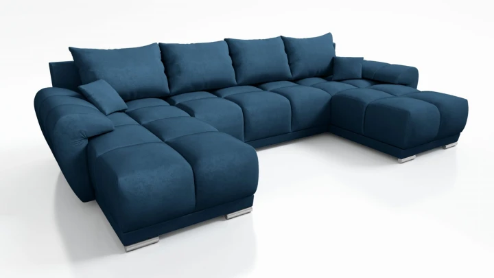 NIEBIESKI DUŻY NAROŻNIK ROZKŁADANY DO SALONU KANAPA FUNKCJA SPANIA HONEY U