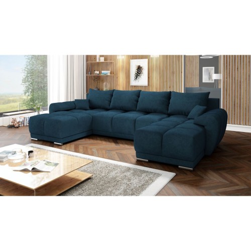 NIEBIESKI DUŻY NAROŻNIK ROZKŁADANY DO SALONU ROGÓWKA FUNKCJA SPANIA HONEY U