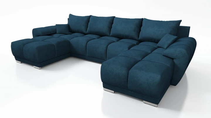 NIEBIESKI DUŻY NAROŻNIK ROZKŁADANY DO SALONU ROGÓWKA FUNKCJA SPANIA HONEY U