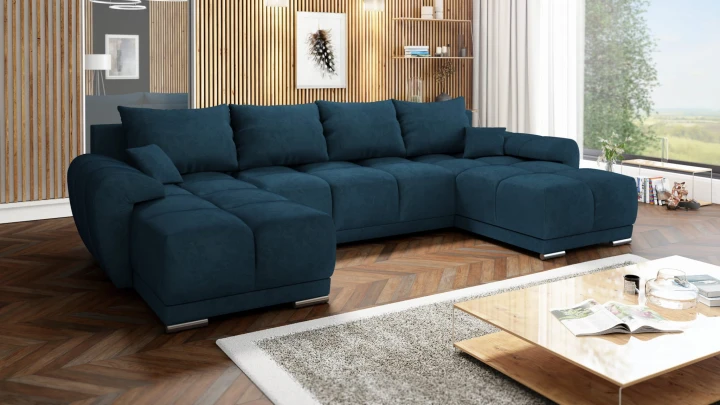 NIEBIESKI DUŻY NAROŻNIK ROZKŁADANY DO SALONU ROGÓWKA FUNKCJA SPANIA HONEY U