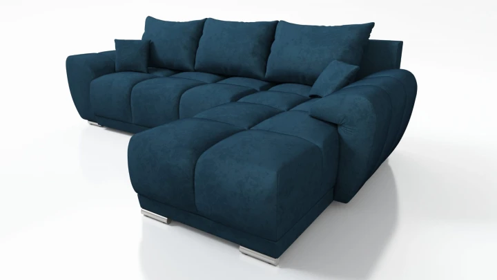 NIEBIESKI WYGODNY NAROŻNIK ROZKŁADANY ROGÓWKA Z FUNKCJĄ SPANIA HONEY L