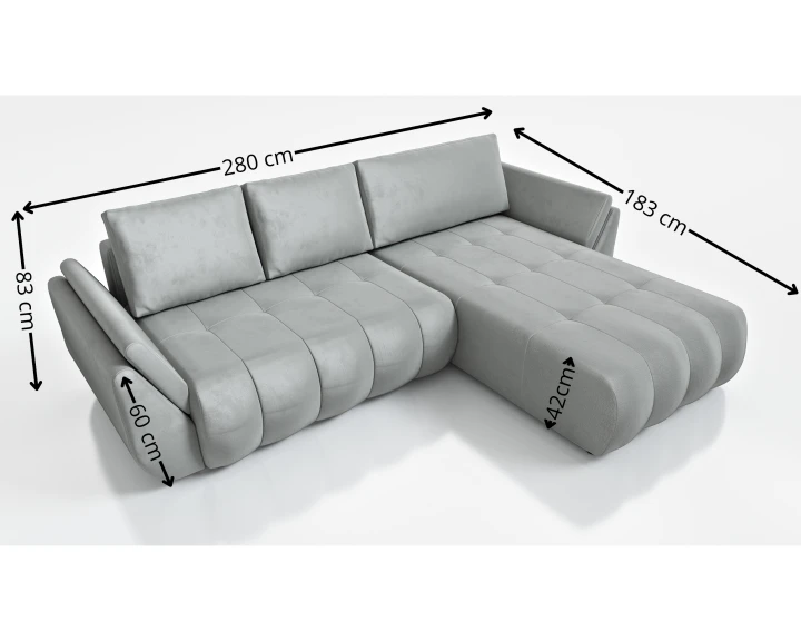 NOWOCZESNY NAROŻNIK TAPICEROWANY MAGDA   FUNKCJA SPANIA POJEMNIK NA POŚCIEL PODUSZKI - TKANINA PLAMOODPORNA