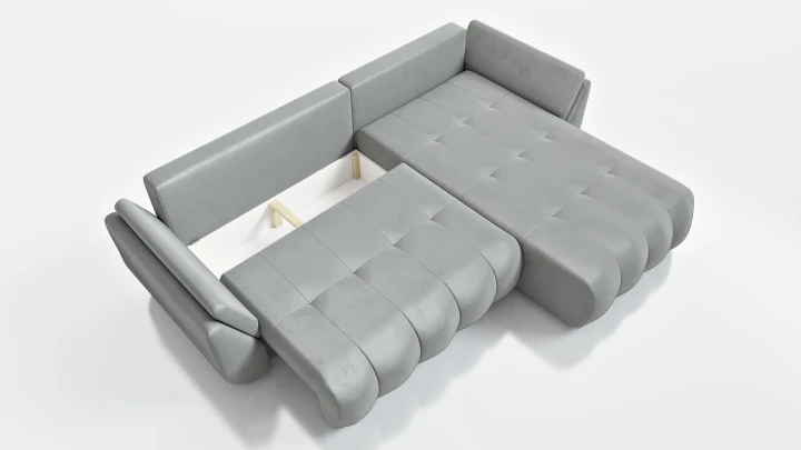 NOWOCZESNY NAROŻNIK TAPICEROWANY MARIA   FUNKCJA SPANIA POJEMNIK NA POŚCIEL PODUSZKI - TKANINA PLAMOODPORNA