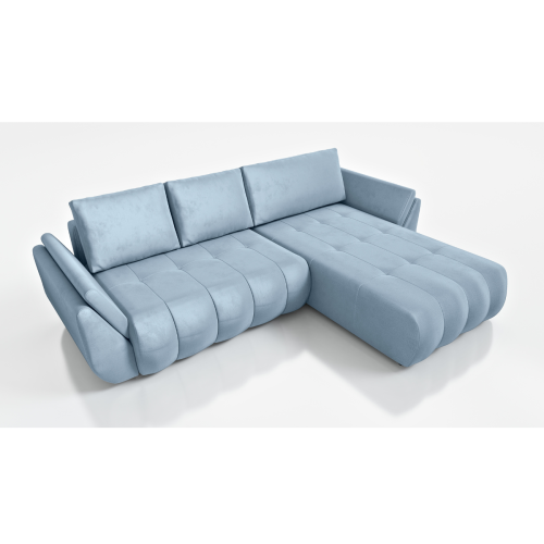 NOWOCZESNY NAROŻNIK TAPICEROWANY MAGDA FUNKCJA SPANIA POJEMNIK NA POŚCIEL PODUSZKI - TKANINA PLAMOODPORNA