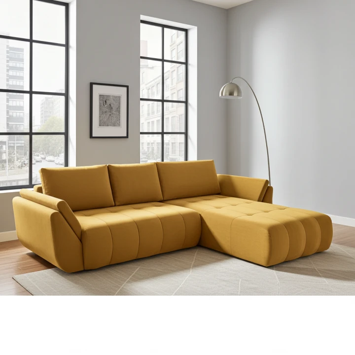 NOWOCZESNY NAROŻNIK TAPICEROWANY  MAGDA FUNKCJA SPANIA POJEMNIK NA POŚCIEL PODUSZKI - TKANINA PLAMOODPORNA