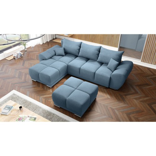 NOWOCZESNY NAROŻNIK DO SALONU ROZKŁADANY FUNKCJA SPANIA HONEY L + DUŻA PUFA