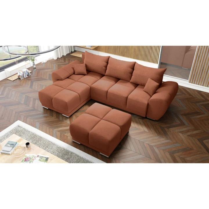 NOWOCZESNY NAROŻNIK KANAPA ROZKŁADANA FUNKCJA SPANIA HONEY L + DUŻA PUFA