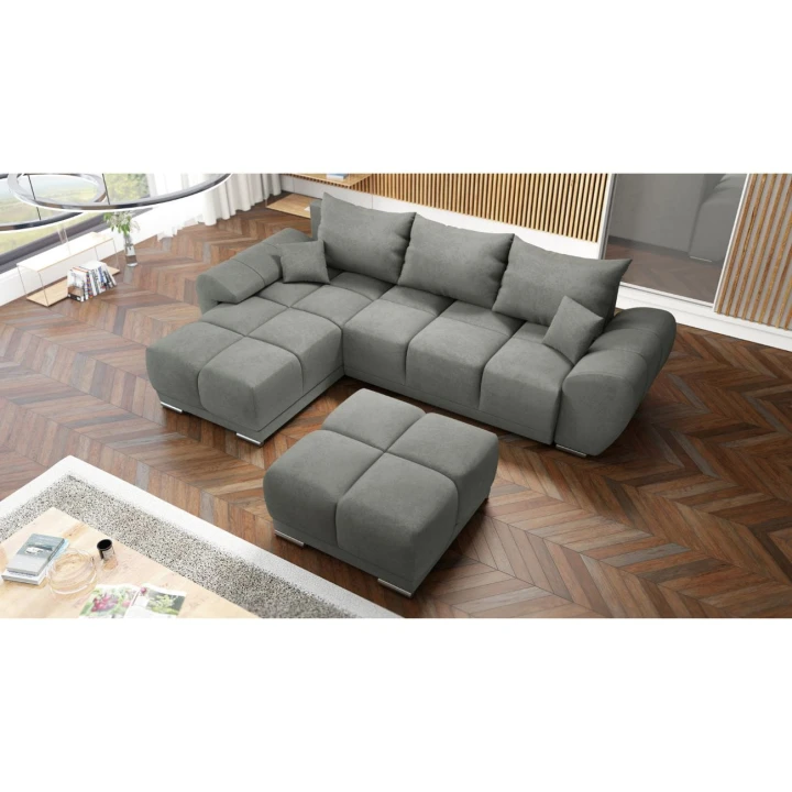 NOWOCZESNY NAROŻNIK KANAPA ROZKŁADANA ROGÓWKA FUNKCJA SPANIA HONEY + PUFA