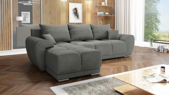 NOWOCZESNY NAROŻNIK KANAPA ROZKŁADANA ROGÓWKA FUNKCJA SPANIA HONEY + PUFA