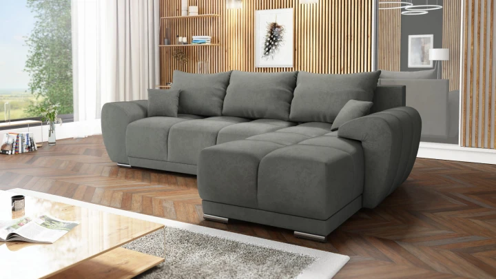 NOWOCZESNY NAROŻNIK KANAPA ROZKŁADANA ROGÓWKA FUNKCJA SPANIA HONEY + PUFA