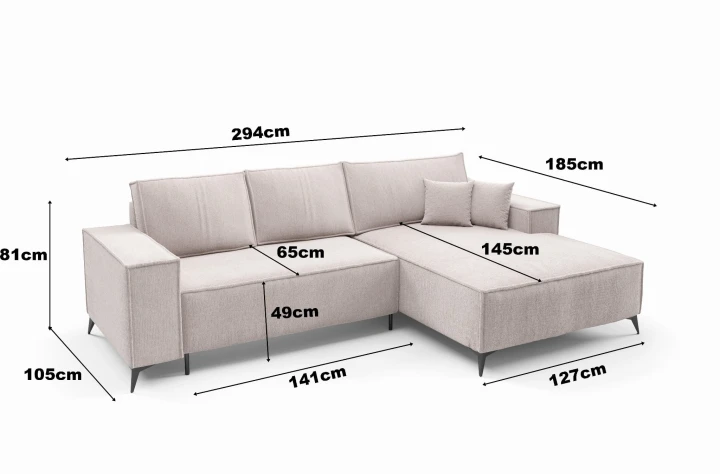 NOWOCZESNY NAROŻNIK ROZKŁADANY DO SALONU DRAGON L POJEMNIK SPRĘŻYNY FALISTE