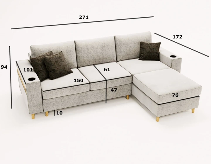 NOWOCZESNY NAROŻNIK ROZKŁADANY ROGÓWKA Z FUNKCJĄ SPANIA CAPITOL USB