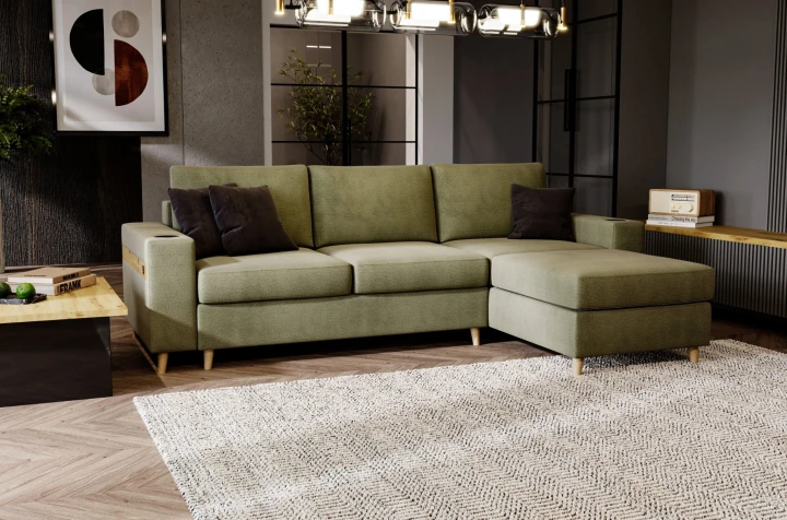 NOWOCZESNY NAROŻNIK ROZKŁADANY ROGÓWKA Z FUNKCJĄ SPANIA CAPITOL USB